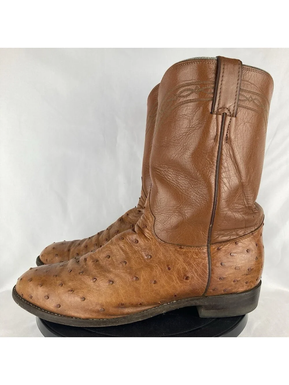 Men’s 10.5 EE Justin Boots 3186 Full Quill Ostrich Brown Leather Western Cowboy